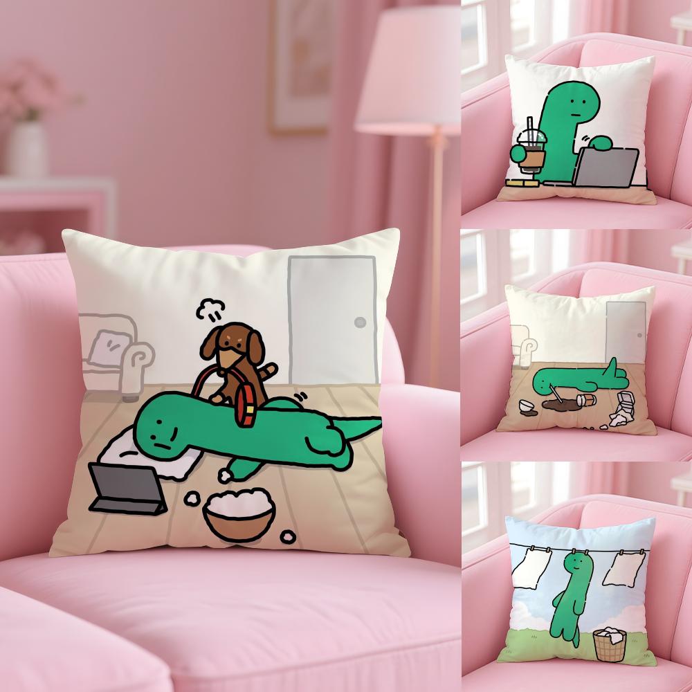 Joguman Korean Instagram Dinosaur Pillow Case Plush Fabric Soft Double-Sided Printed Sofa Warm Winter Home Gift Cushion Cover