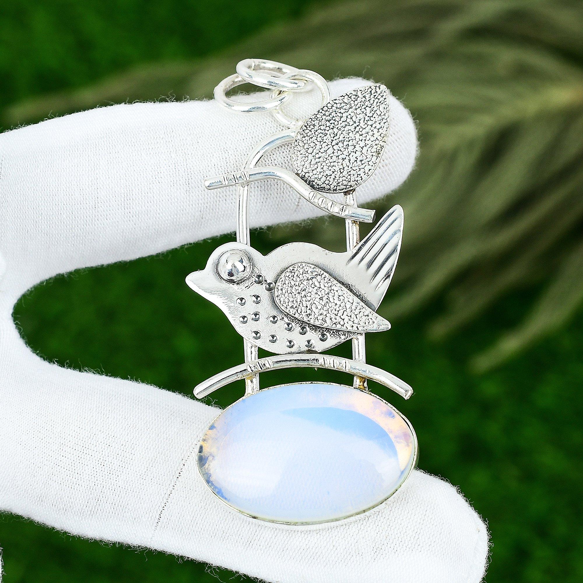 Юбилейный подарок для нее Подвеска с натуральным молочным опалом из стерлингового серебра 925 пробы