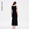 Elegant Triacetate Patchwork Fishtail Midi Dress