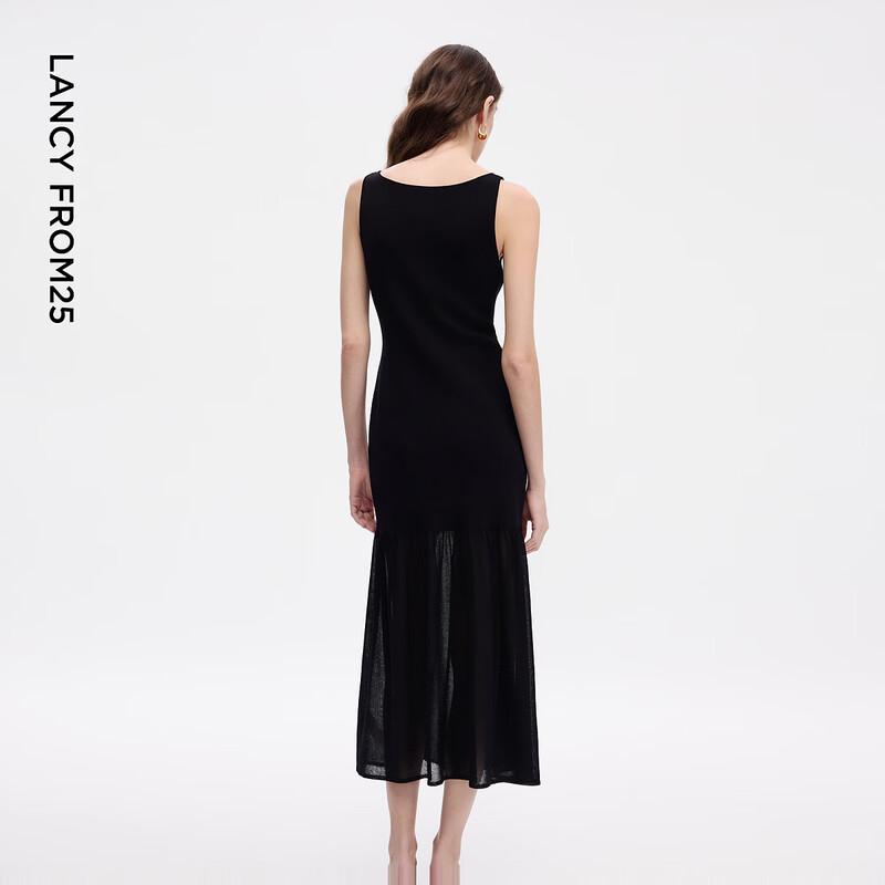 Elegant Triacetate Patchwork Fishtail Midi Dress