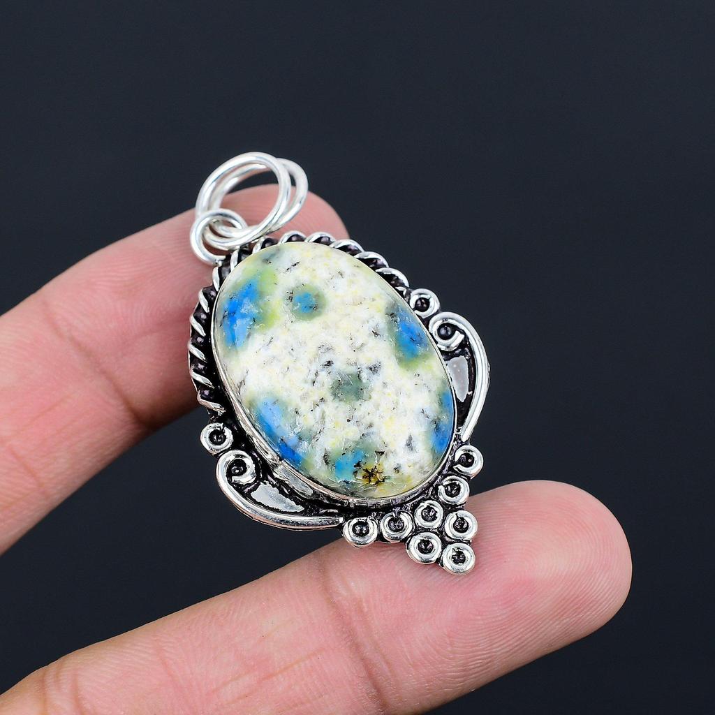 Oval K2 Jasper Gemstone Bezel Wife Boho Handmade Artisan Pendant Sterling Silver