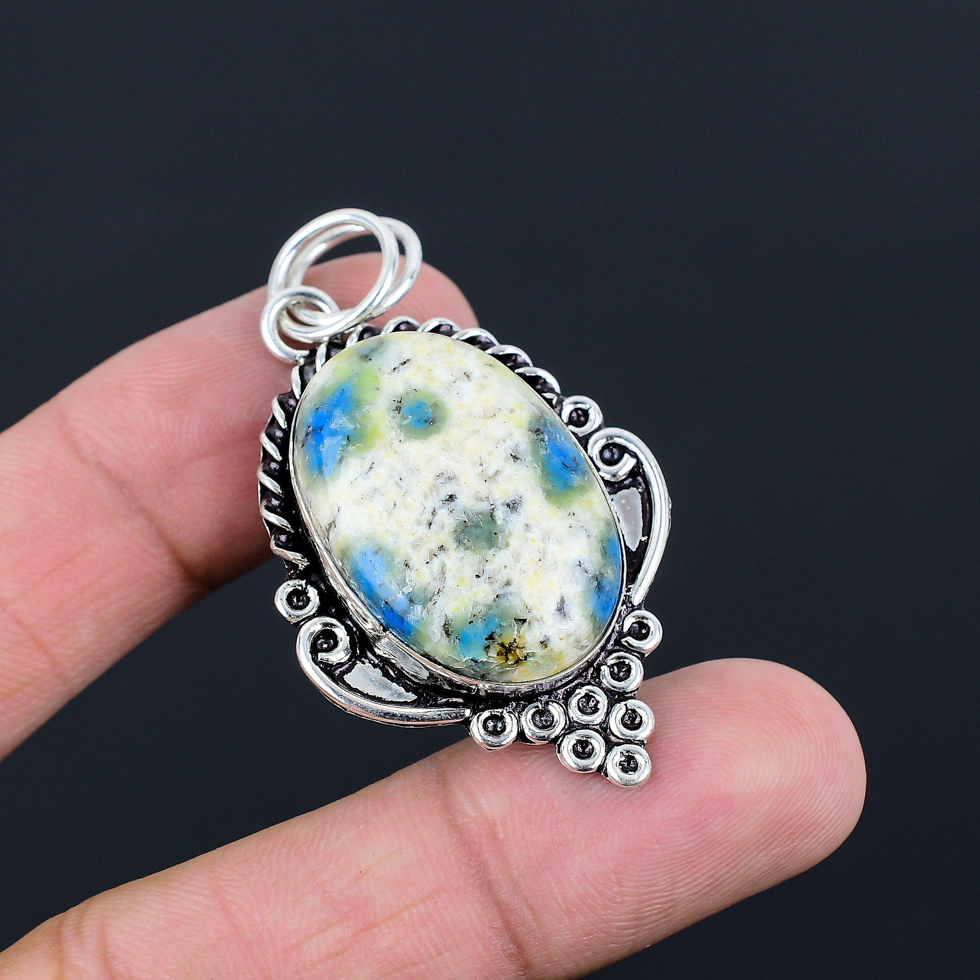 

Oval K2 Jasper Gemstone Bezel Wife Boho Handmade Artisan Pendant Sterling Silver