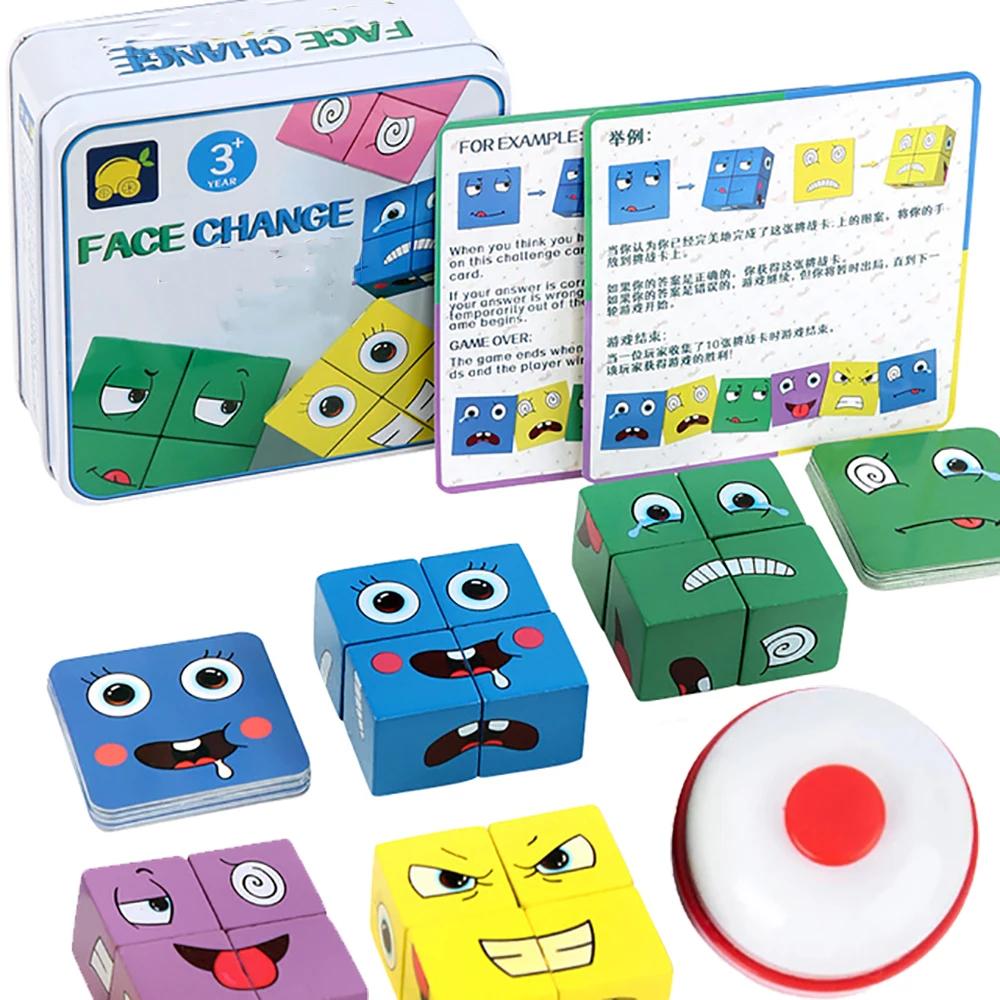 Wooden Face Changing Cube Toys Building Blocks For Cartoon Puzzle Montessori Jigsaw Kids Toy Educational Board Game Family Toys