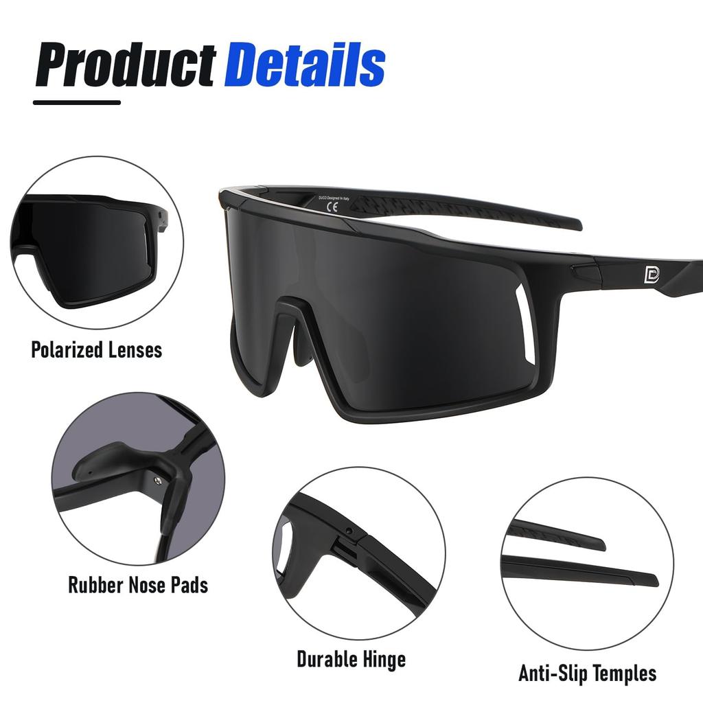 DUCO Men's Polarized Sports Sunglasses with UV400 Protection for Cycling, Baseball, Tennis, Driving, Running, Fishing, Golf, Marathons, and Skiing,