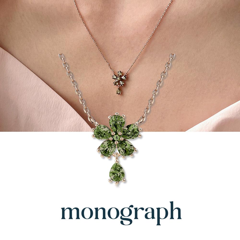 Monograph Callia Necklace Mgnl0395 14K Gold Plated (Rose Gold + Green Cubic Zirconia)
