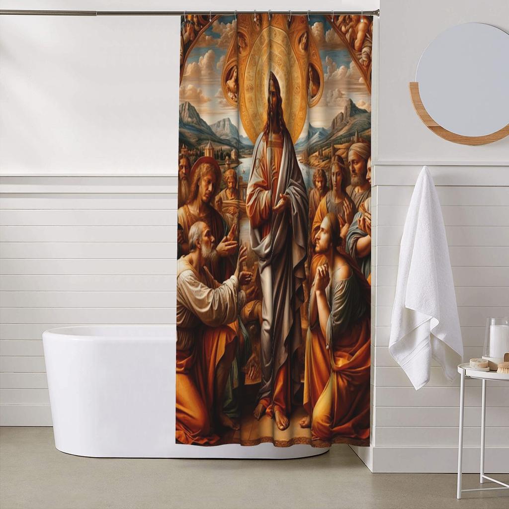 Worshiping Jesus Shower Curtain Bathroom Polyester Waterproof Bath Curtains With Hooks
