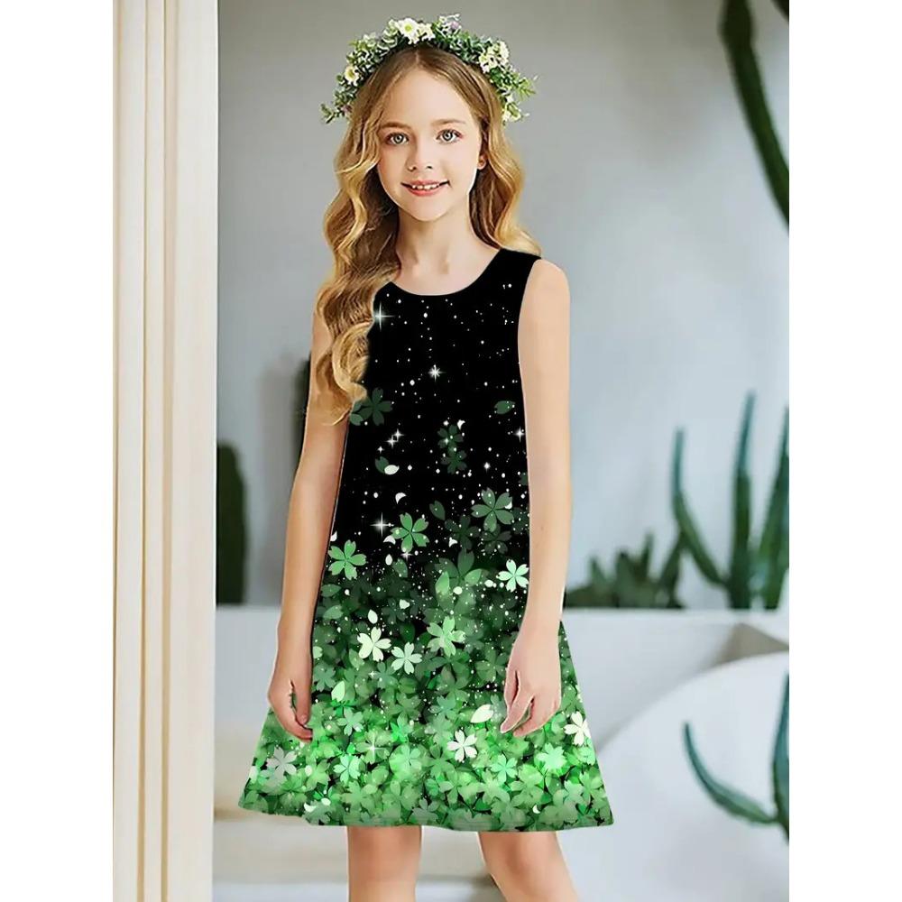 Frühling und Sommer neues ärmelloses Rundhals-Westenkleid für Mädchen, niedliches Prinzessinnenkleid, 3D-Digitaldruckmuster