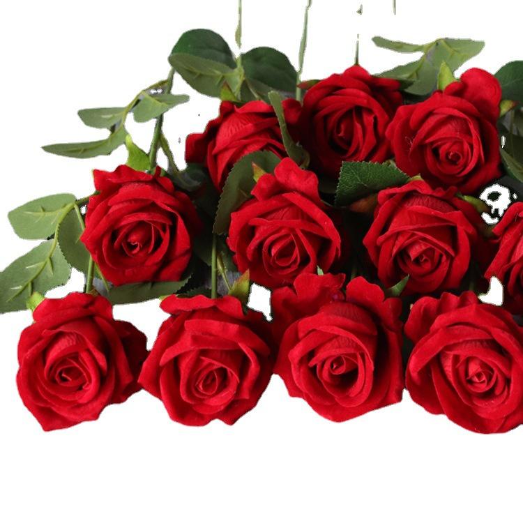 Flannelette Single Rose Gift Home Decoration Imitation Flower Fake RoseSilk Single Roses