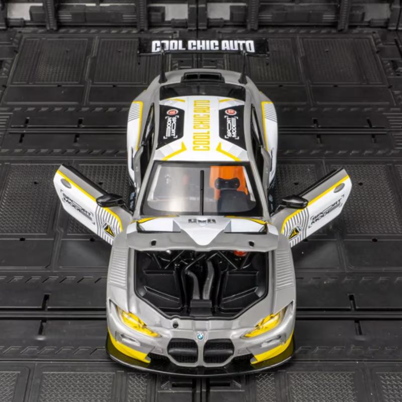 1:24 BMW M4 GT3 Alloy Sports Car Model Die-cast Metal Toy Car Vehicle Model Simulation Sound and Light Pull Back Collection Children's Gift
