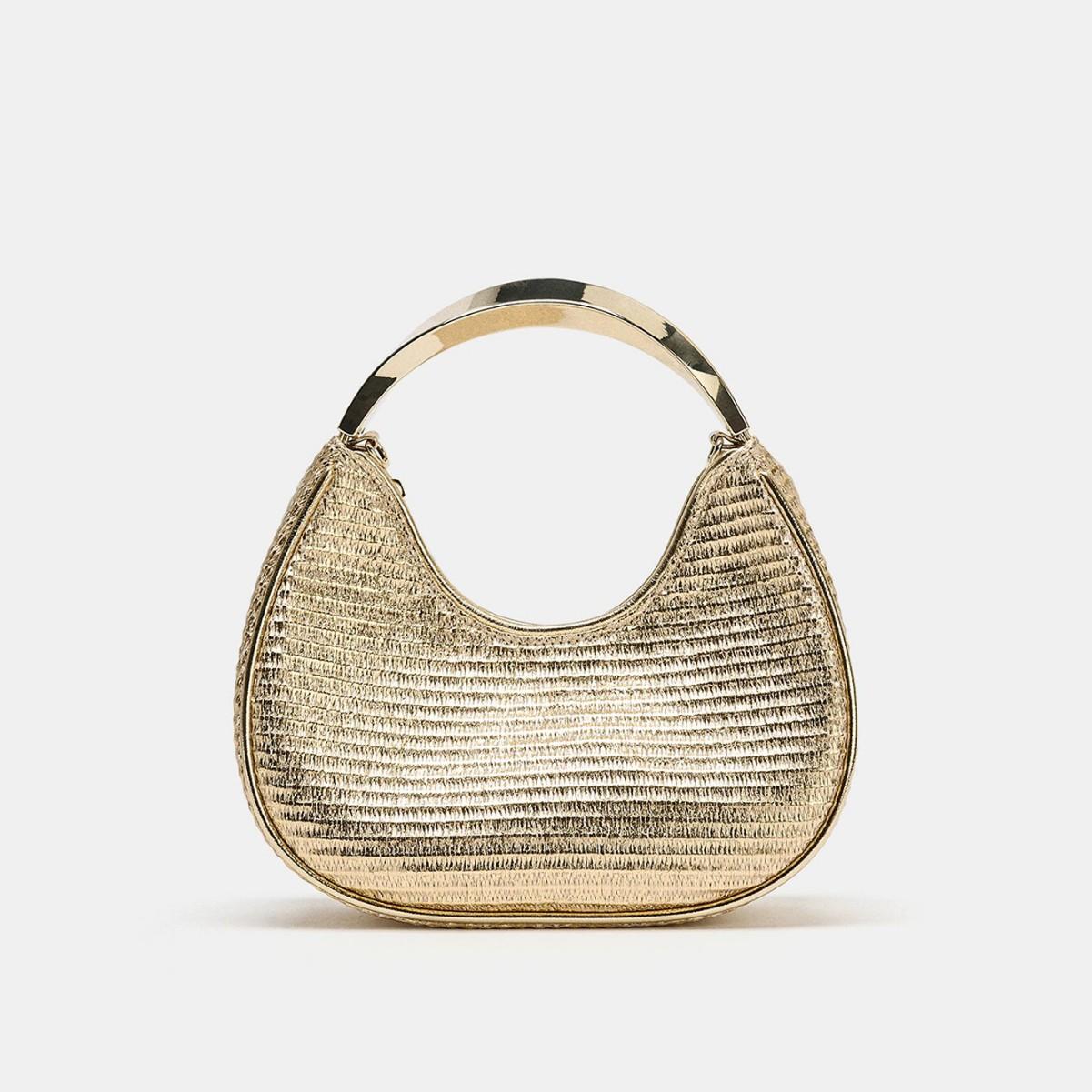 Glanzende Gouden Hobo Tas met Metalen Handvat Avond Clutch Afneembare Ketting Crossbody Tas voor Feest (20cm