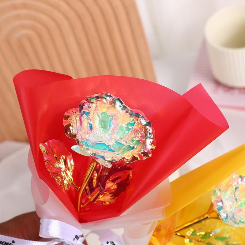 Kreatywny Złoty Kwiat z Folii Mały Kwiat Symulacyjny Pojedynczy Wieczny Kwiat Prezent na Imprezę Walentynki dla Urodzin Dziewczyny