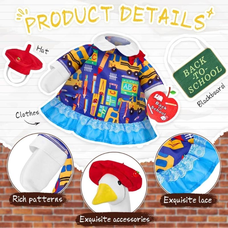 Porch Display Clothes for School Season, Polyester Dress Outfit with Red Cap, Sign and Fruit Charm for Garden Entry Placement, Figure Not Included