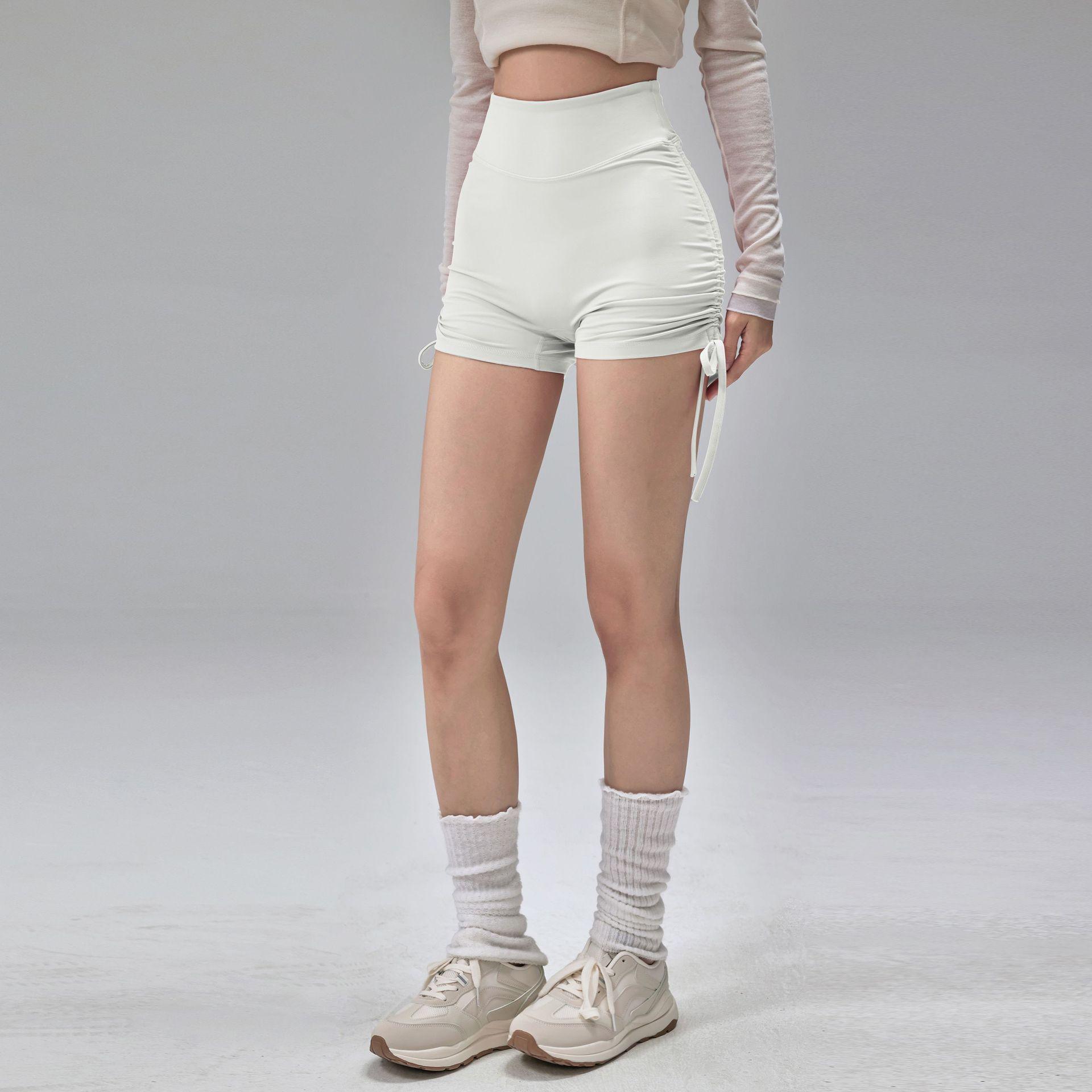 

Versatile High-Waist Yoga Shorts with Drawstring - Summer Three-Quarter Sports Pants Small білий