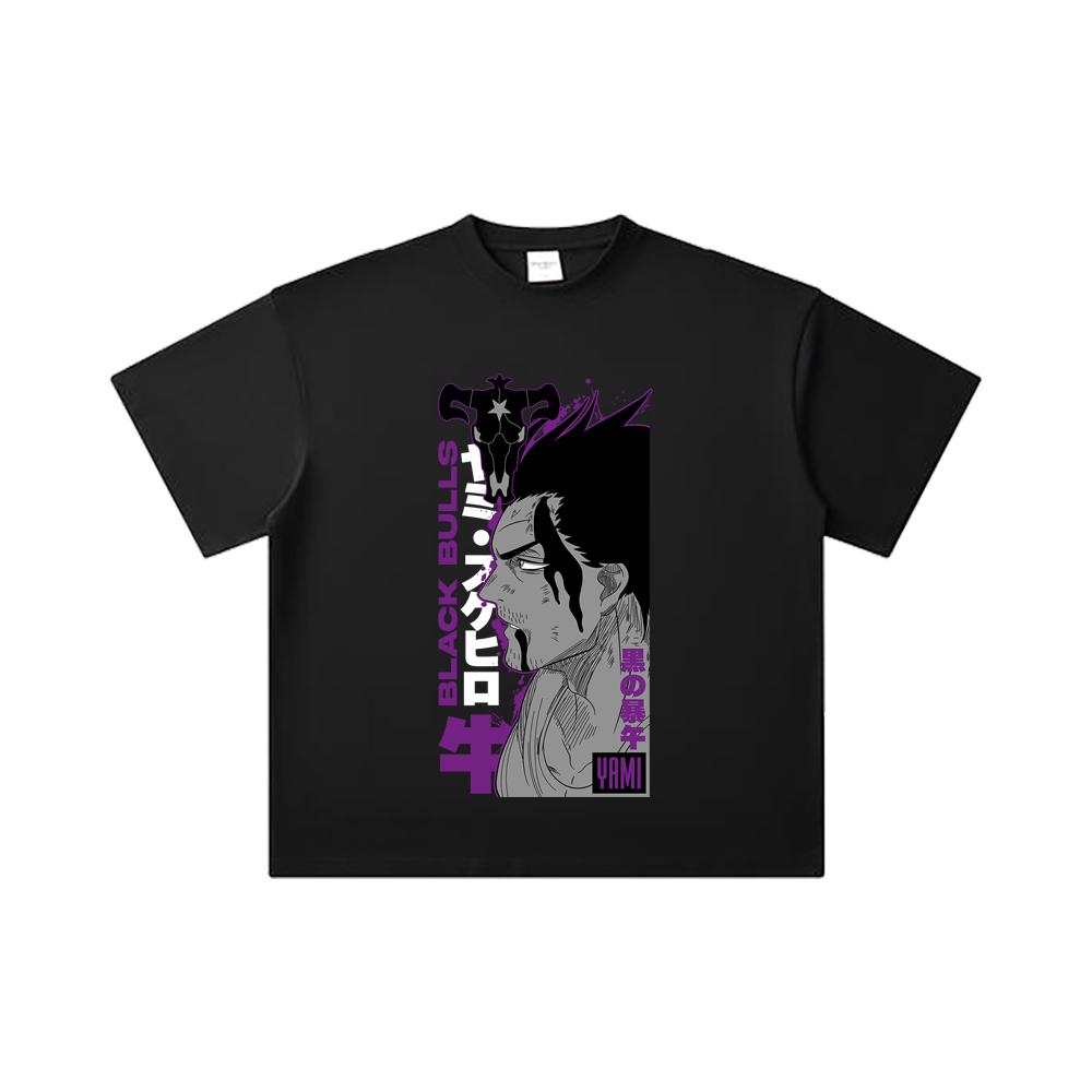 260 GSM Double Yarn 32 Count 100% Cotton Black Clover V8 Yami Print Unisex Heavy Cotton T Shirt