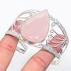 Natural Rose Quartz Gemstone 925 Sterling Silver Cuff Bangle Adjustable E9p52