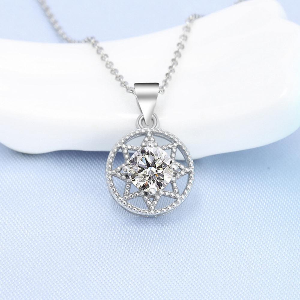 Octagonal Round Pendant Sparkling Zircon Women's Necklace Birthday Party Gift Jewelry Accessories