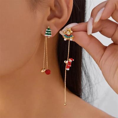 Santa Claus Long Tassel Dangle Earrings for Women Christmas Tree Snowflake Asymmetric Long Earring New Year  Jewelry