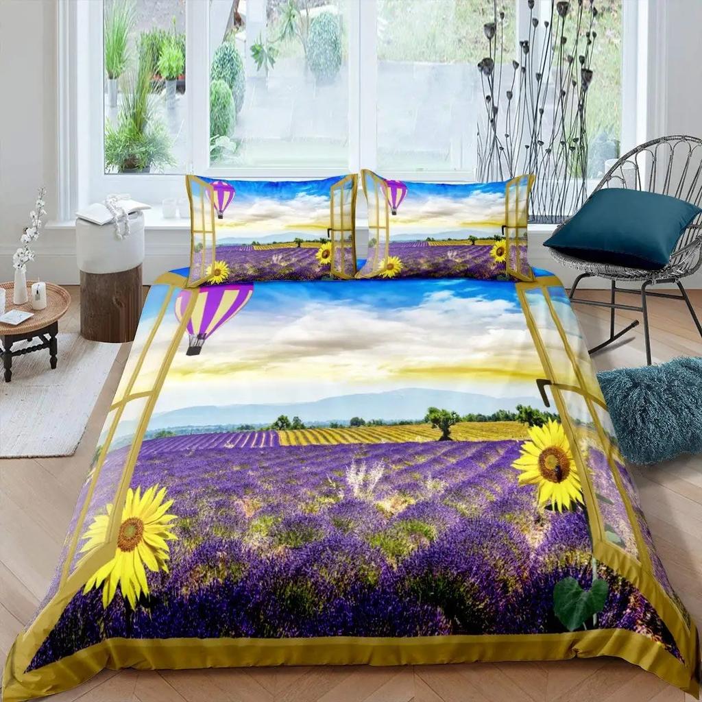 Lavender King Queen Duvet Cover Purple Flower Butterfly Bedding Set Abstract Marble Floral Comforter Cover Polyester Quilt Cover