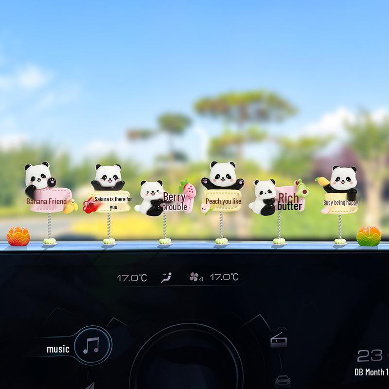 Adorable Fruit Panda Shaking Car Ornament - Electric Car Interior Console Decoration