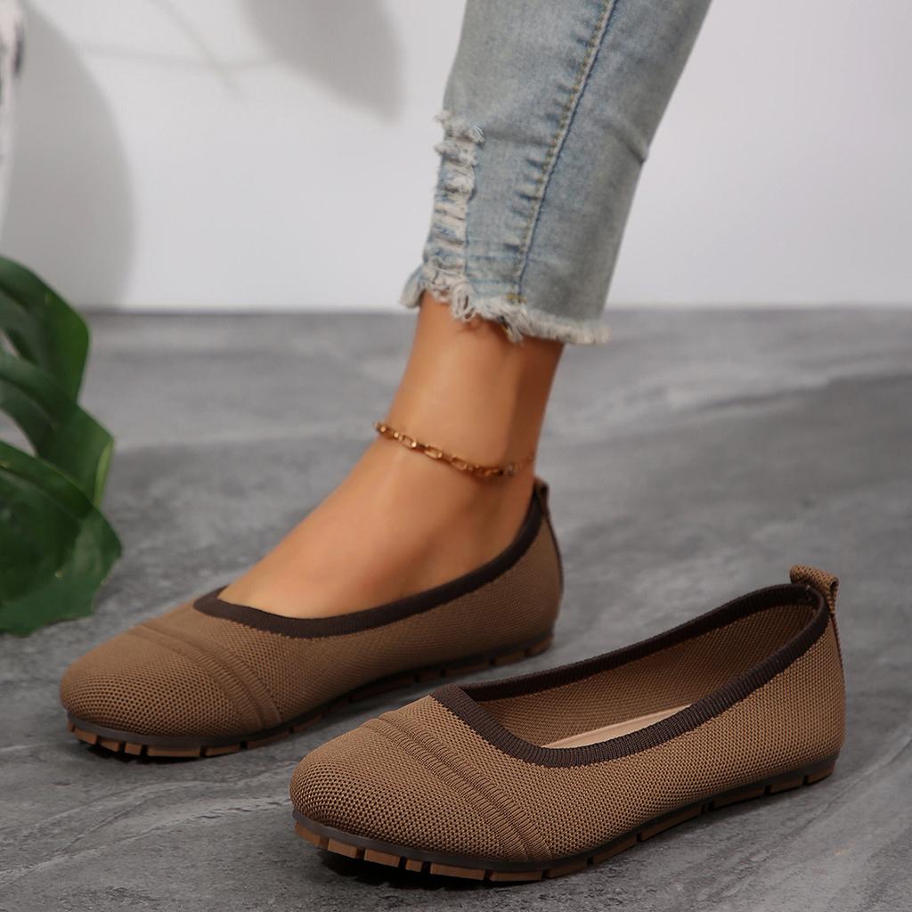 New Breathable Knitted Color Blocked Light Mouth Single Shoe for Women, Flat Bottomed Round Toe Mesh Shoes, Summer Casual Shoes