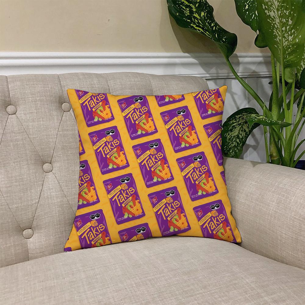 Chili-Muster T-Takis Chips Kissenbezug Quadratischer Sofakissenbezug Lässiger Hautfreundlicher Bequemer Kissenbezug