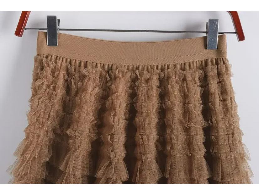 2023 Autumn/Winter A-Line Long Mesh Cake Skirt
