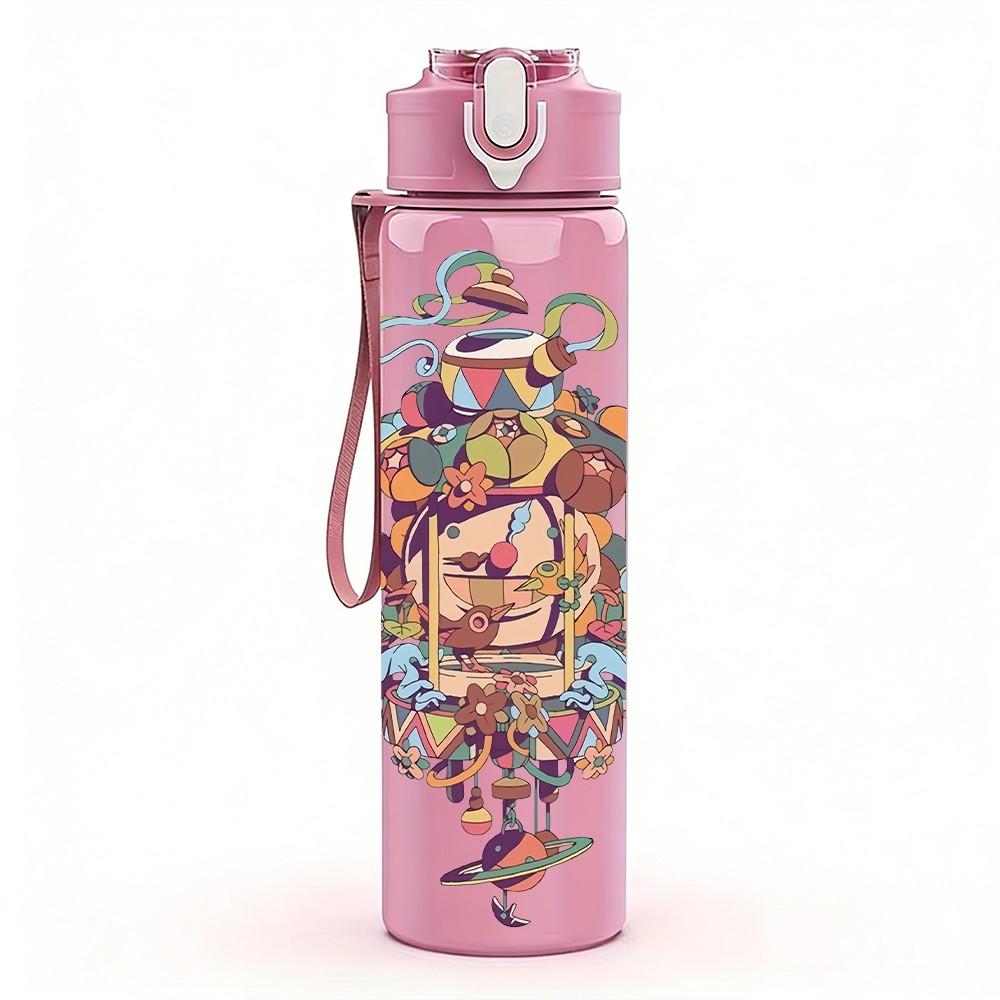 1PC Tower Swirl Abstract Graffiti Art 750ml Color Plastic Sports Water Bottle Leakproof Flip Straw Lid Suitable for Sports Office Home Use