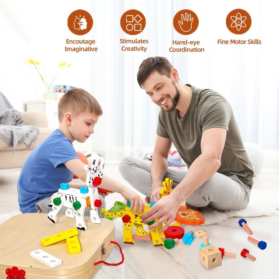 [Wooden Animal Toolbox] Children Wooden Toolbox Educational Toys Nuts Screws Simulated Carpenter Assembly Repair Tools Creative Play Set