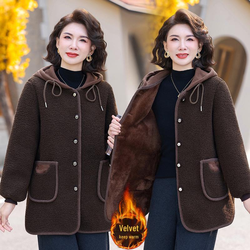 

Women s Particle Fleece Coat, Warm Velvet Hooded, Petite & Plus Size, New Korean Style for Autumn/Winter 2025 XL (recommended for 85-105 jin) коричневый