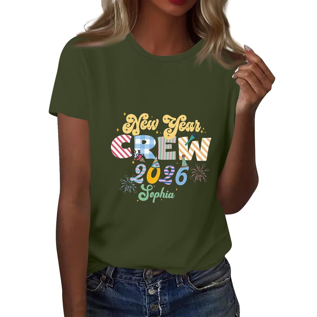 Women's Fashion 2026 New Year Printed Round Neck Short Sleeve Top