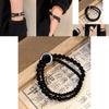 Elegant Black Beaded Bracelet For Men And Women With Handmade Alloy Double Circle Design