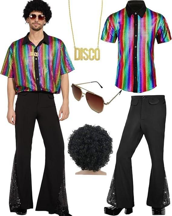 Men`s 70s Disco Costume Set Rainbow