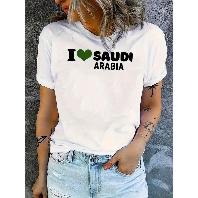 Women Simple Heart Print Short Sleeve Tee Casual Summer Holiday Comfort Top