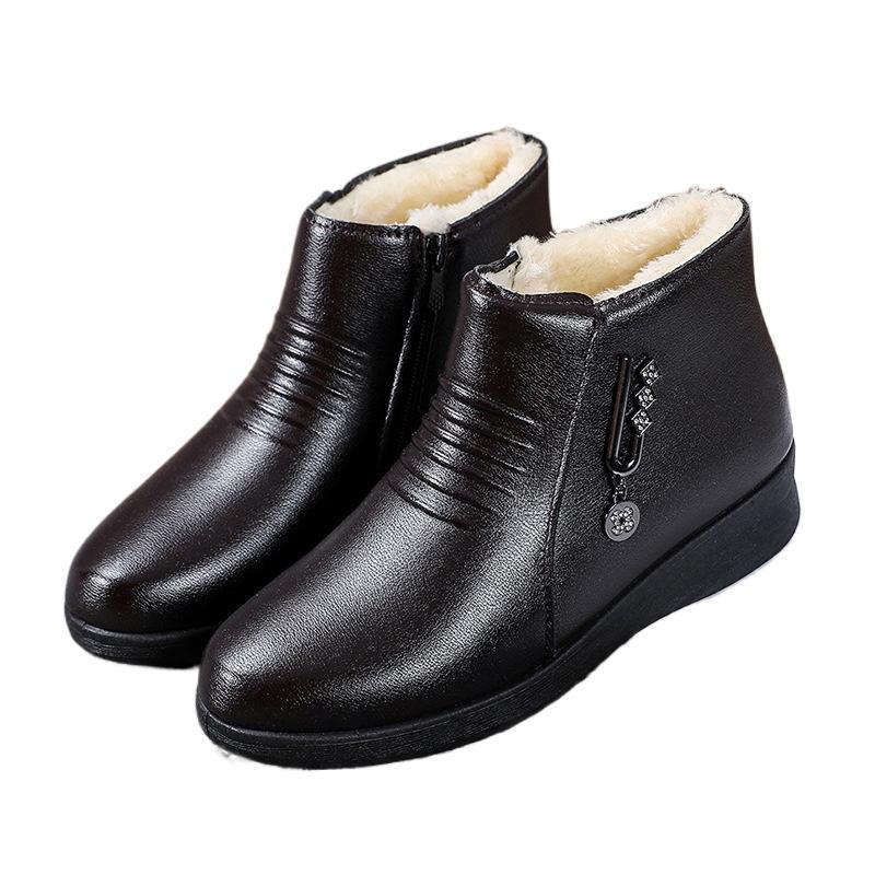 Lederstiefel Neue Winter Schuhe mit flachem Boden für Damen Weicher Boden Rutschfest Wolle Warm Baumwollschuhe Damenstiefel