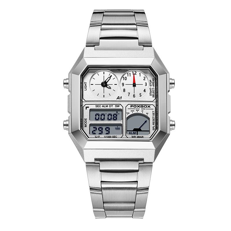 FOXBOX Men's Square Multifunctional Student Electronic Watch with Alarm and Waterproof Features
