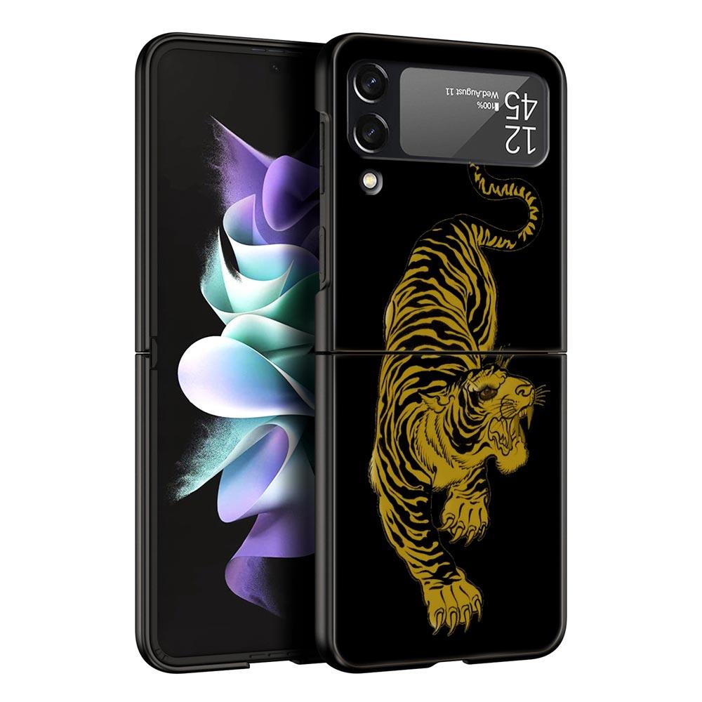 Phone Case for Samsung Galaxy Z Flip 3 4 5 Folding Mobile Shell Hard PC Fundas Black Coque Protect Cover Tiger Neon Leopard