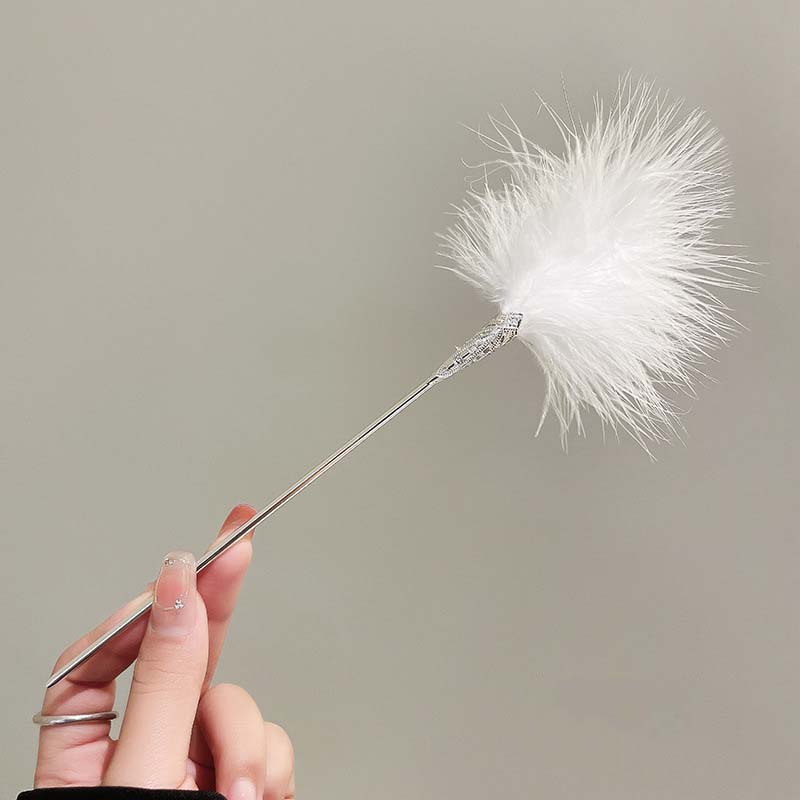 New Chinese Style White Feather Hair Stick For Women Simple Metal Hanfu Chopsticks Hair Clip Pin Headwear Jewelry Accessories