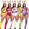 Women's Sexy Rabbit Cosplay Costume Bunny Jam Halloween Party Outfit with Tops & Shorts Polyester Plus Size