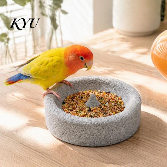 Volcanic Stone Bird Bowl Pumice Parrot Bowl, Spill-Proof Water Mess Free Food Cage Weighted Dish for Lovebirds Conures
