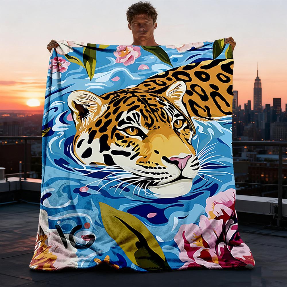 1pc Jaguar Print Print Outdoor Blanket, Lightweight Polyester,