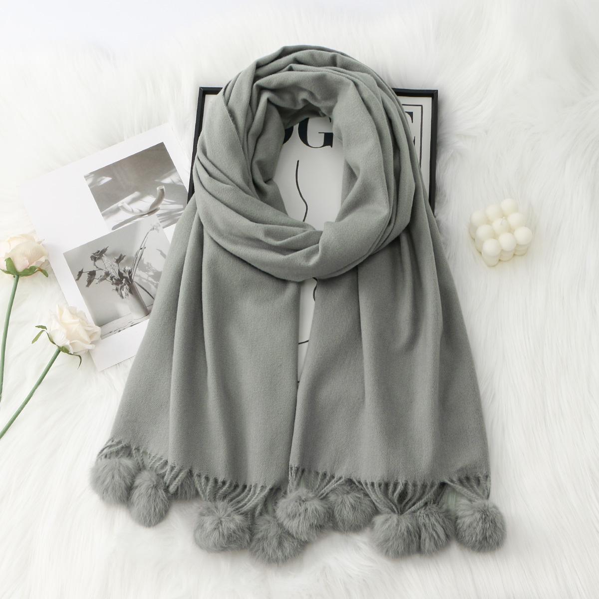 

New Tassels Wool Ball Imitation Cashmere Shawl Scarf For Women Winter Keep Warm Scarves Windproof Premium Cape Wraps 190*70cm