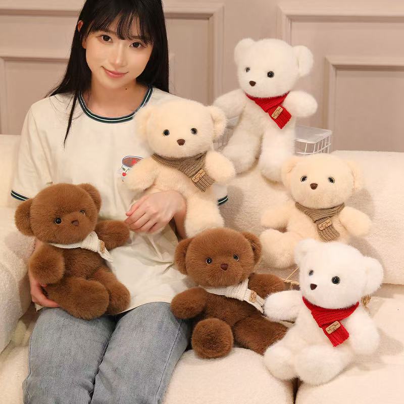 30cm Simulation New Scarf Bear Doll Stuffed Plush Toy Cartoon Anime Pillow for Children's Birthday Gift Cute and Fun Doll