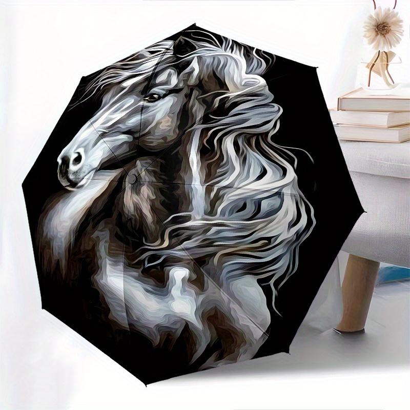 Horse Portrait Theme 8 Bone Hand Automatic Folding Umbrella, Compact and Portable Design, A Perfect Gift for Birthday, Christmas or Business