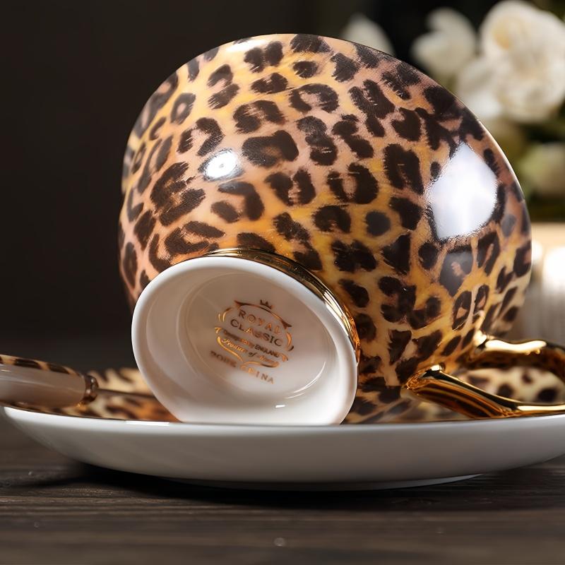 Retro Leopard Print Ceramic Coffee Cup and Dish Set Afternoon Tea Cups Breakfast Cup Water Cups Milk Mug Milk Tea Mug Teacup