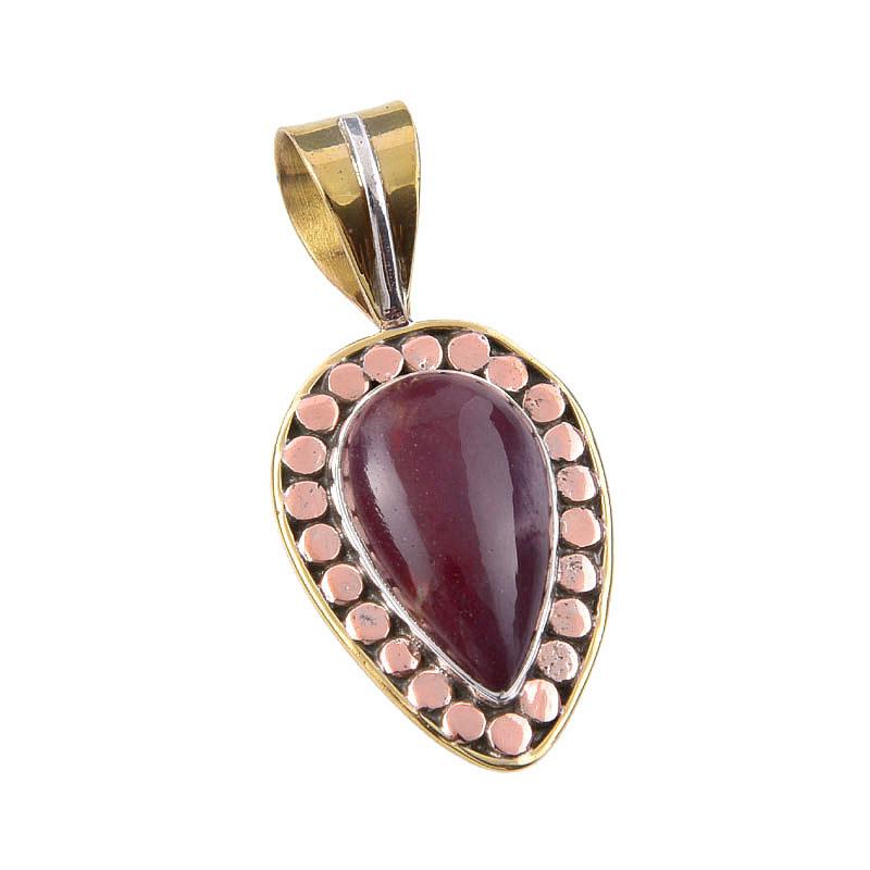 Natural Mookaite Gemstone 925 Solid Sterling Silver Two Tone Pendant 1.50" u0H05