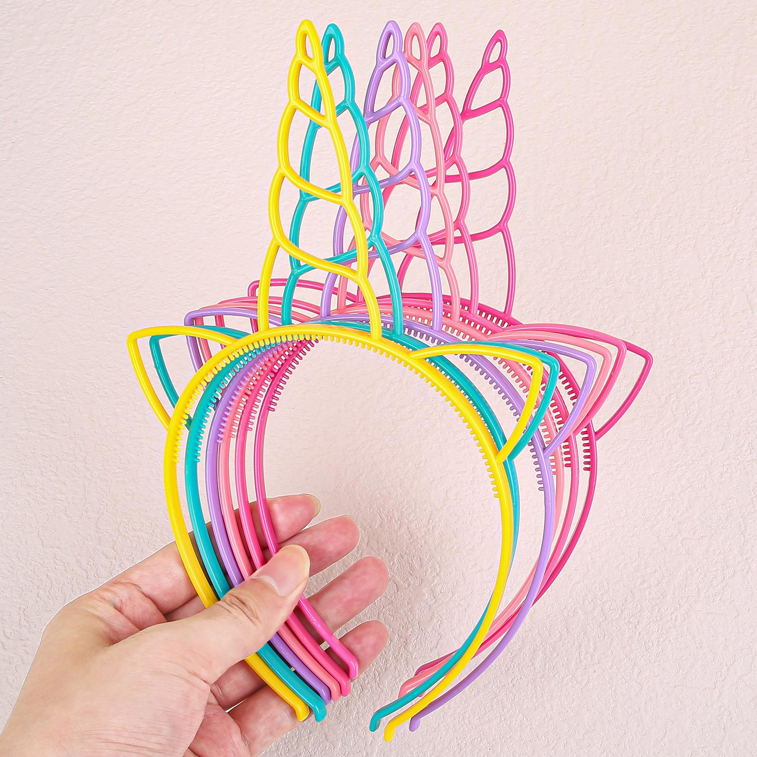 

6/12 шт. Повязки на голову для вечеринки с единорогами, повязка на голову с единорогом конфетного цвета, пластиковые повязки для волос для девочек, семейное украшение, аксессуары для волос для вечеринки