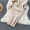 New Autumn Vintage Knitted Sweater Two Piece Set Beading Pullover Top And Spaghetti Strap V-neck Sheath Bodycon Dresses Suit