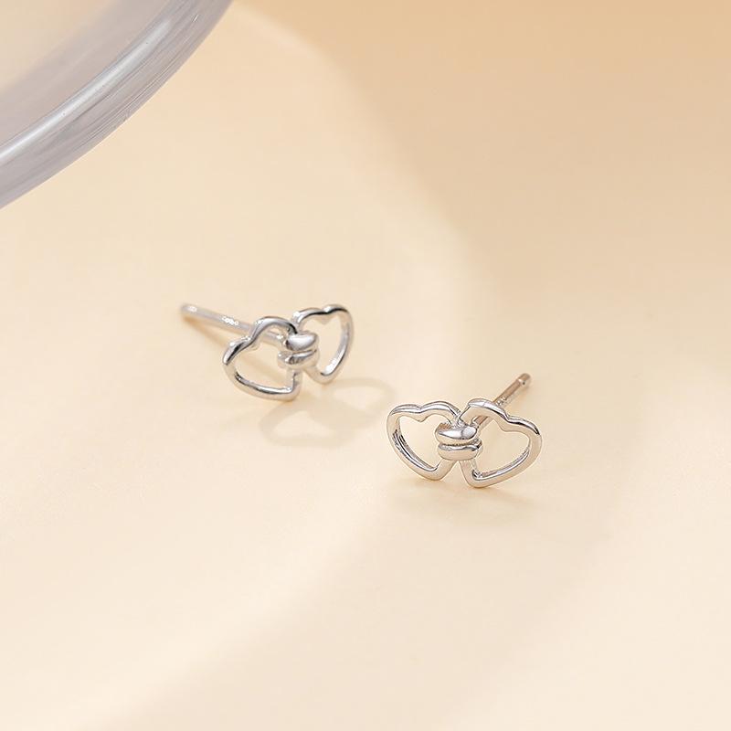 Banyan Tree S925 Silver Sweet Double Heart Earrings for Women
