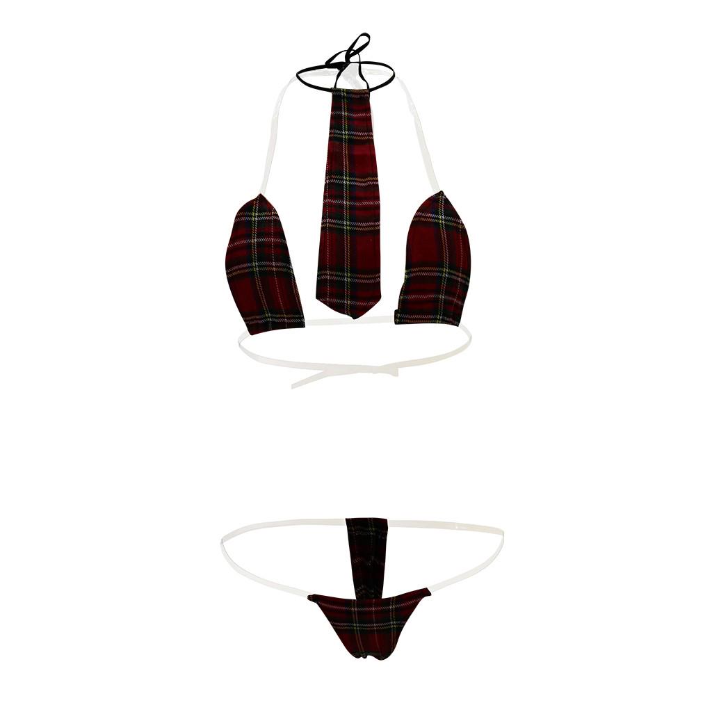 Sexy étudiant noël trois points rouge Plaid sous-vêtements Sexy G-String