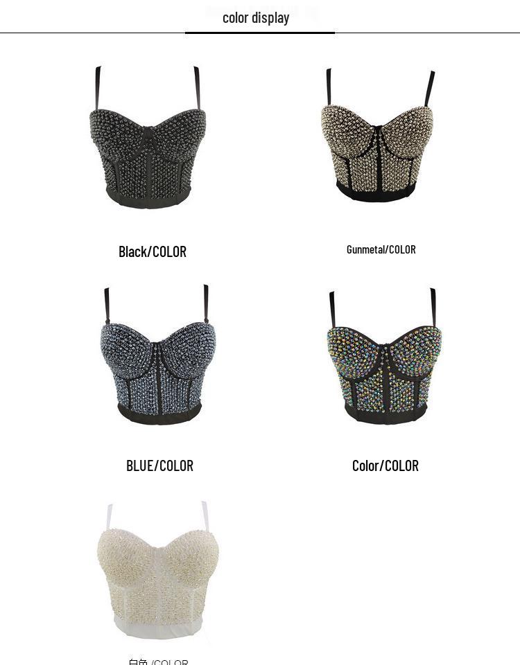 European & American Rivet Beaded Crop Top Corset Camisole